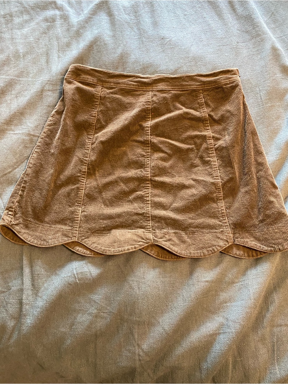 Altar’d State Olive Green Corduroy Scallop-Hem Mini Skirt